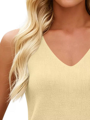 Apricot V-neck Ribbed Knit Tank Top