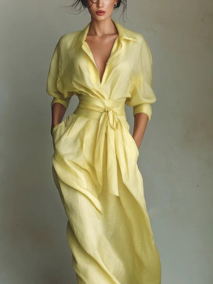 resort shirt dress in Yellow with collared