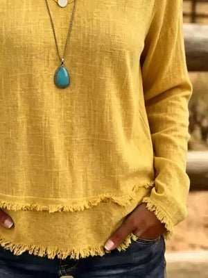 Light Blue blouse with frayed and long sleeve