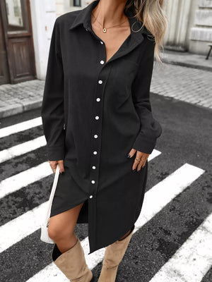 Dusty Pink shirt dress with below-knee and button-front