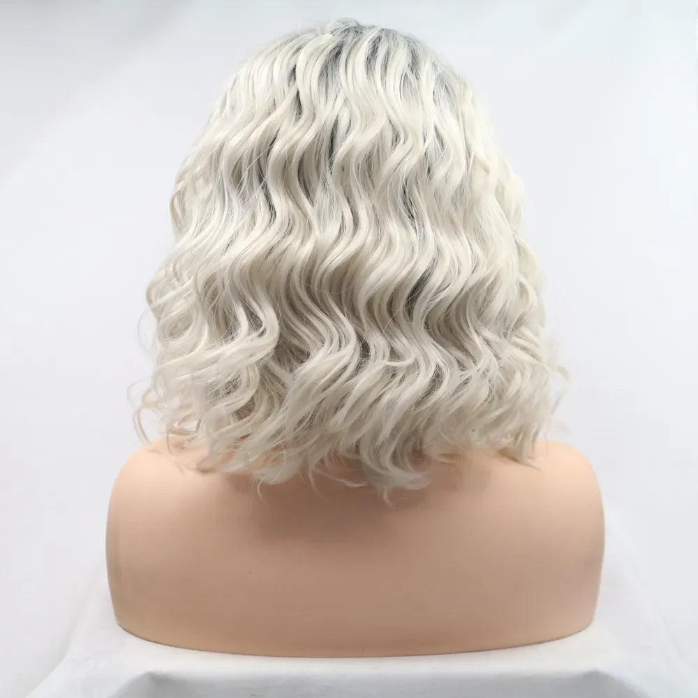 Ombre wave bob wig in black and white, styled on a mannequin.