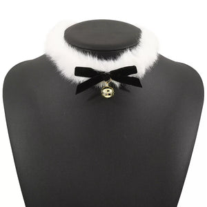 18k Gold-plated Christmas Choker Necklace With Red Bow in white with plush trim