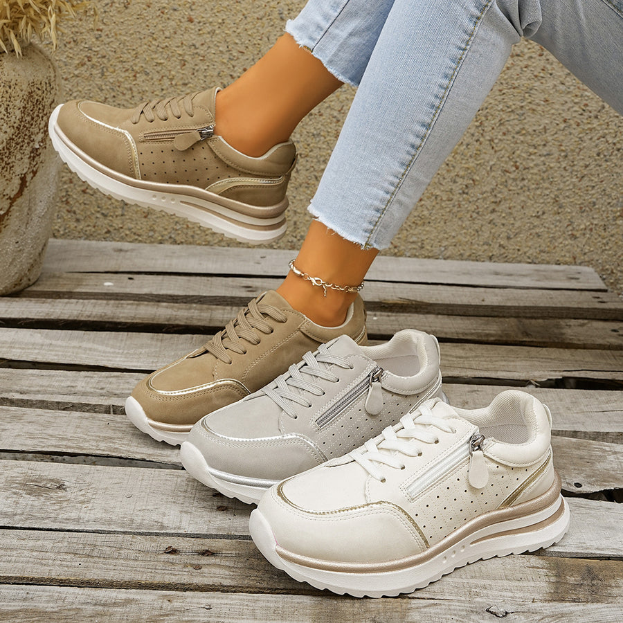 sneakers in taupe featuring round toe and regular fit