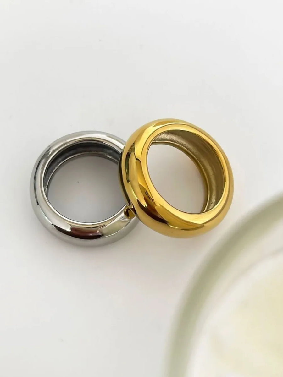 2-piece 18k Gold-plated Stainless Dome Band Rings in Gold & Silver with 2-piece set