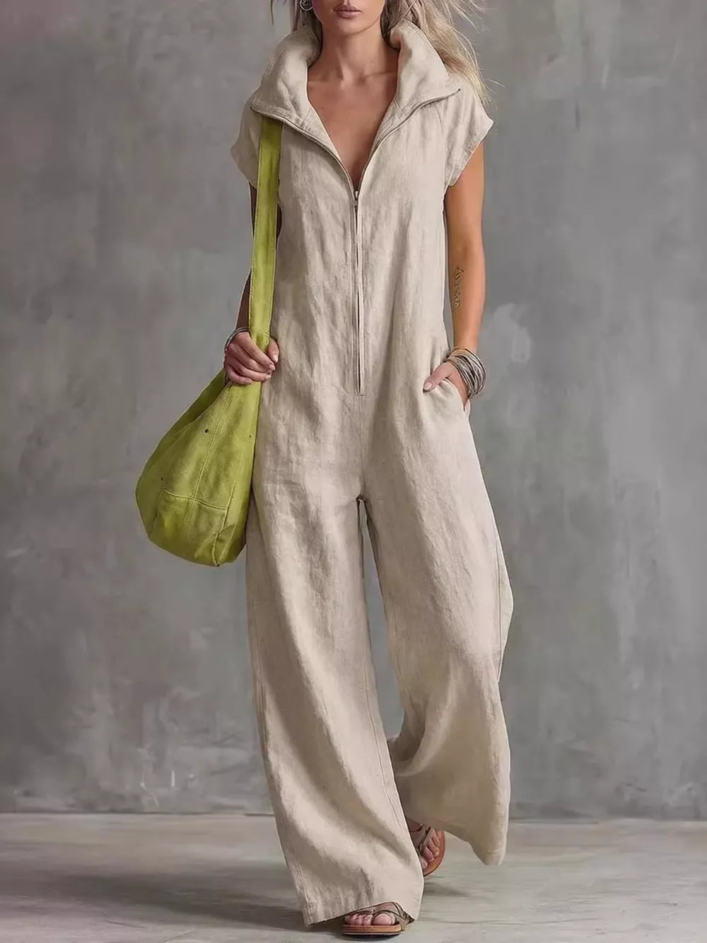 jumpsuit in Navy Blue with pocketed and full-length