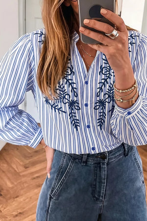 Stripe Embroidered Button Front Long Sleeve Shirt in this colorway