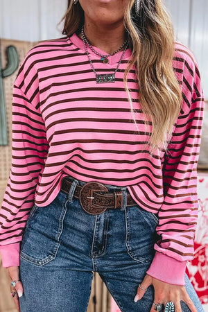 Stripe V Neck Drop Shoulder Long Sleeve Shirt option 4