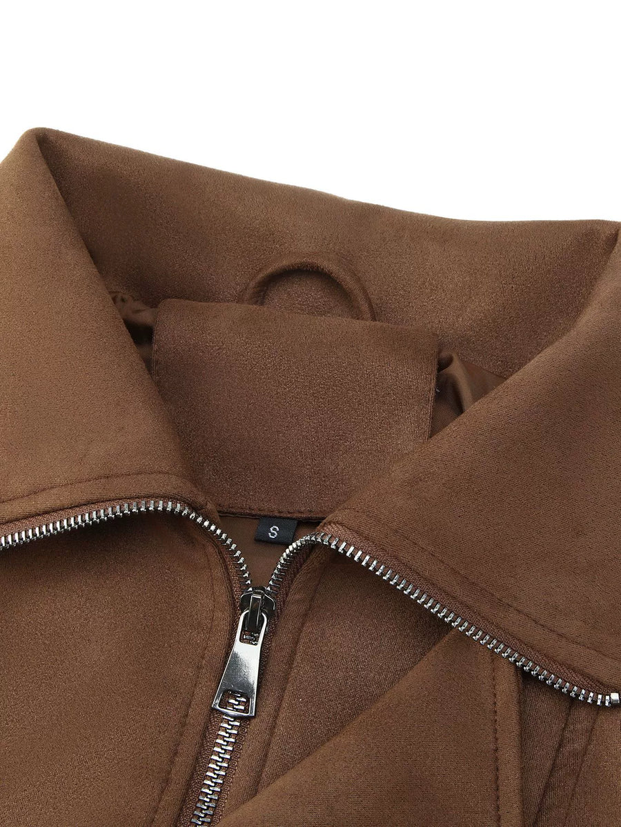 Asymmetrical Zipper Moto Jacket With Belt option 5