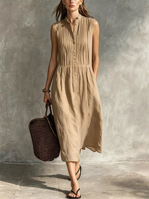 Pink Sleeveless Button Front Midi Dress Plus Size