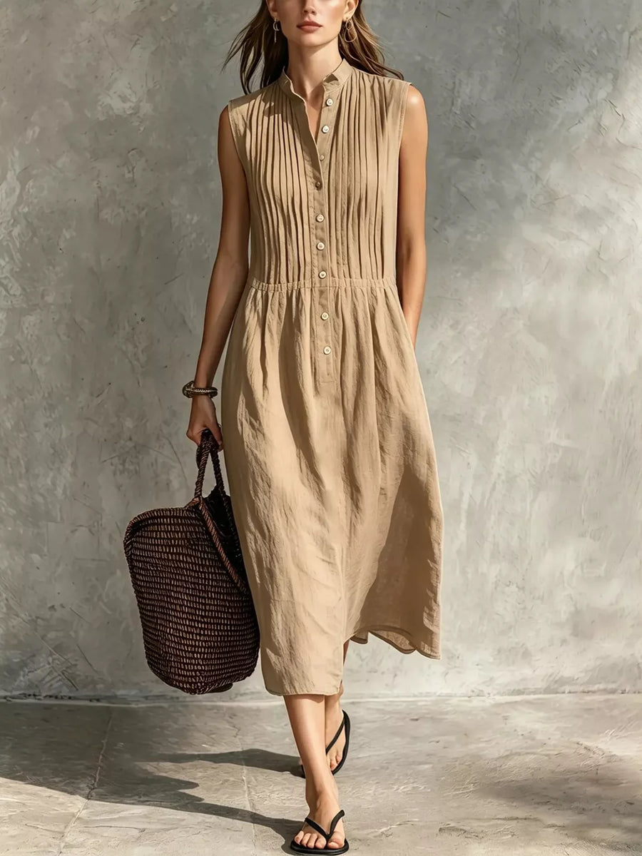 Pink Sleeveless Button Front Midi Dress Plus Size