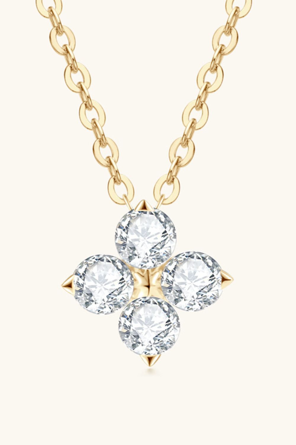 Gold necklace with four-petal diamond blossom pendant, 925 sterling silver