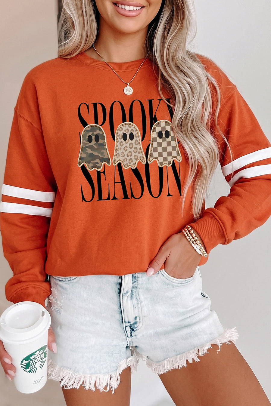 Orange sweatshirt with hip-length and pullover