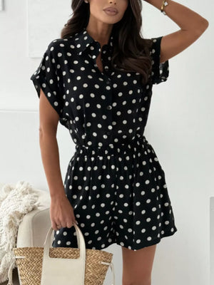 Dark Brown relaxed shirt and shorts set with collared