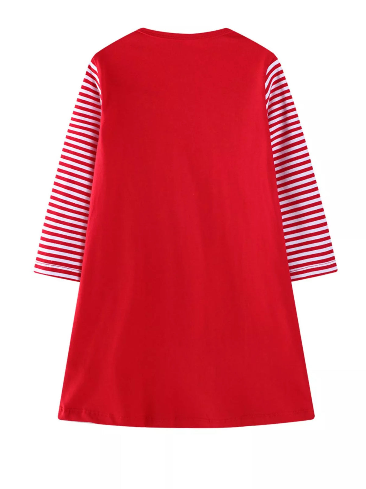 Red long sleeve baby dress with white striped sleeves