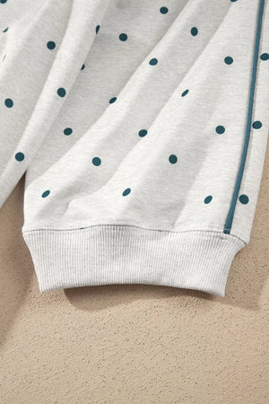 pullover sweater featuring polka dot in slate blue with 100% polyester Care instructions: Machine wash cold texture