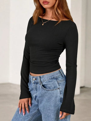 t-shirt in Dark Blue with stretch and waist-length