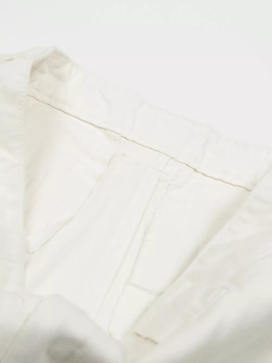 White maternity capris with wide legs and a comfortable waistband detail.