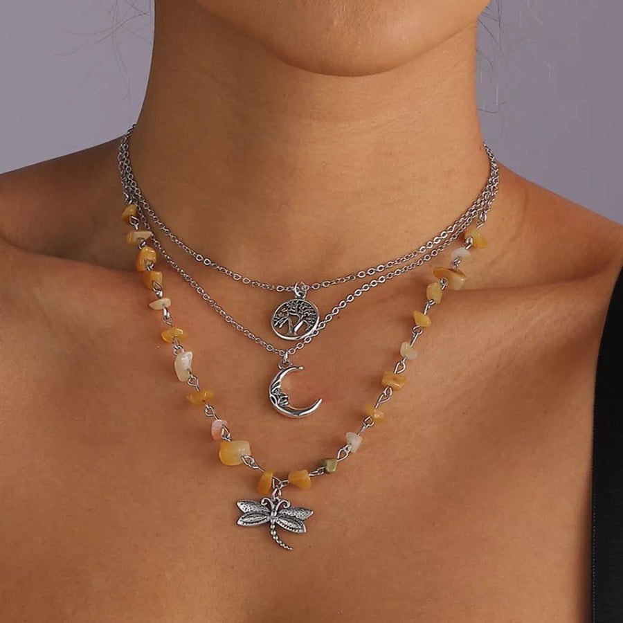 Silver with 3-piece Bohemian Layered Alloy Necklace in Silver