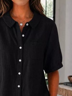 Full Size Button Up Short Sleeve Shirt Plus Size in Green