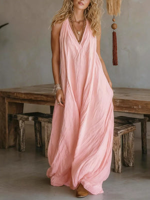 maxi dress in blush pink featuring sleeveless and loose fit