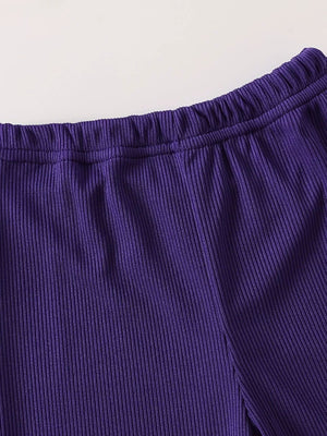 Purple ribbed baby pants with elastic waistband