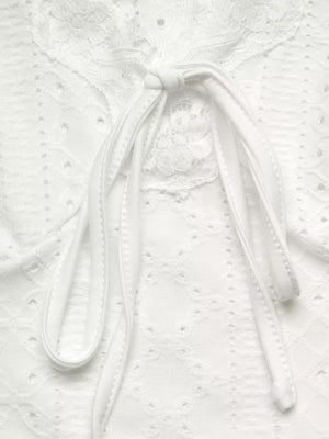 white t-shirt with eyelet and long sleeve