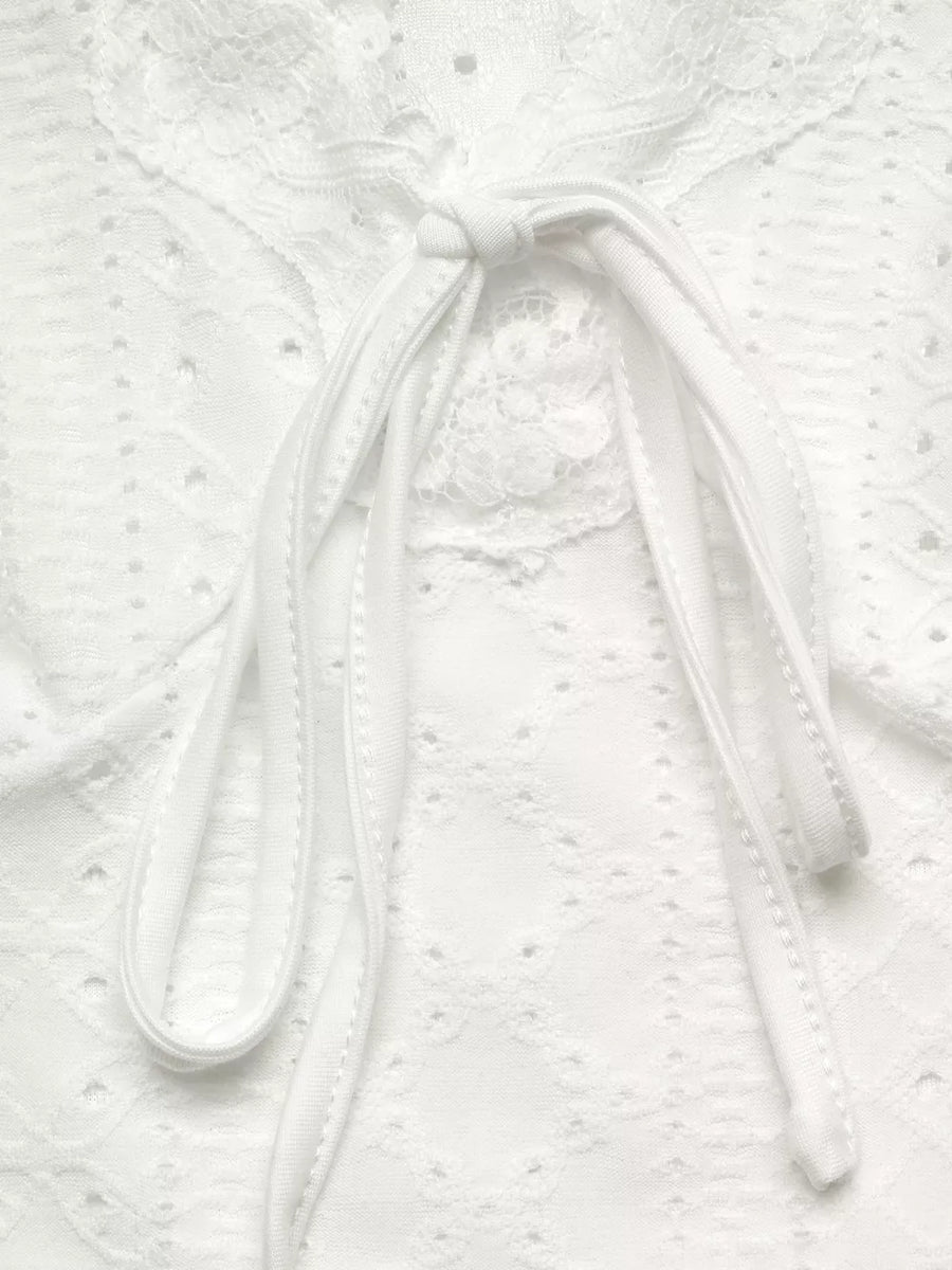 white t-shirt with eyelet and long sleeve