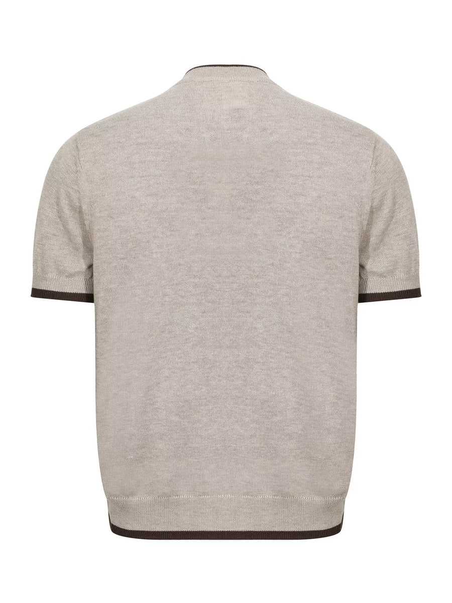 Men's Short Sleeve Collar Knit Top in Apricot