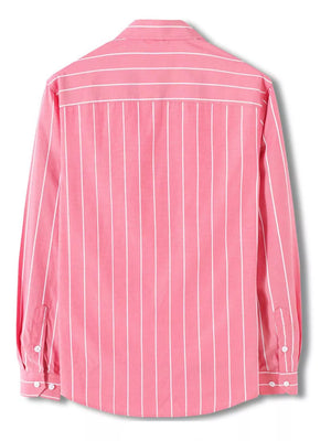 Men's pink striped long sleeve button-down shirt with cotton blend fabric