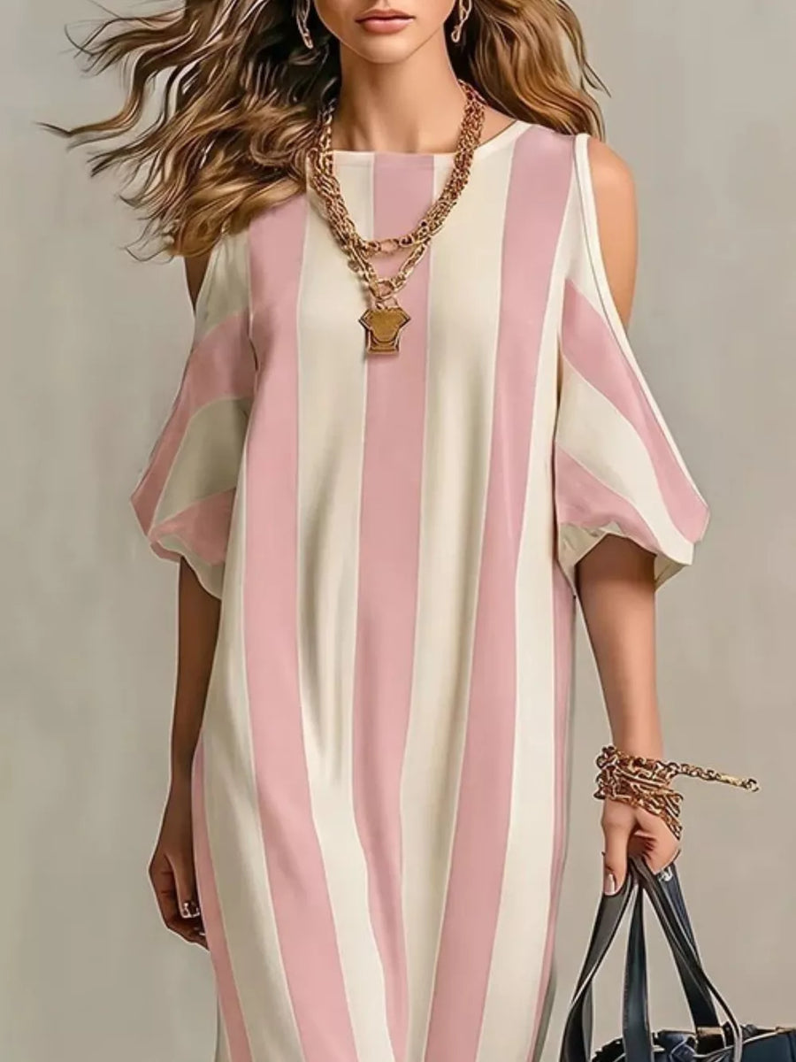 Striped Cold Shoulder Maxi Dress in Pink