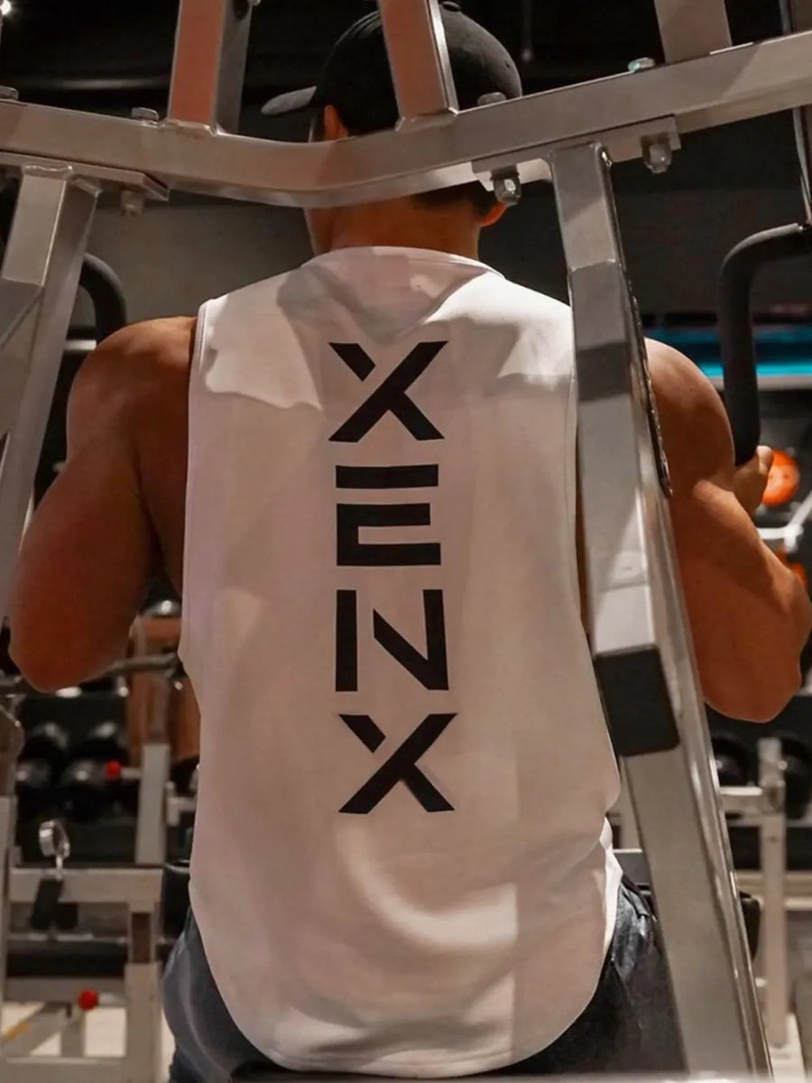 White athletic tank top with bold black Kanji graphic on back