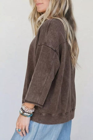 3/4 Sleeve Mineral Wash Cotton Top option 4