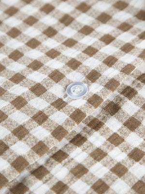 Gingham Ruffle-trim Lounge Pajama Set in Khaki with buttoned