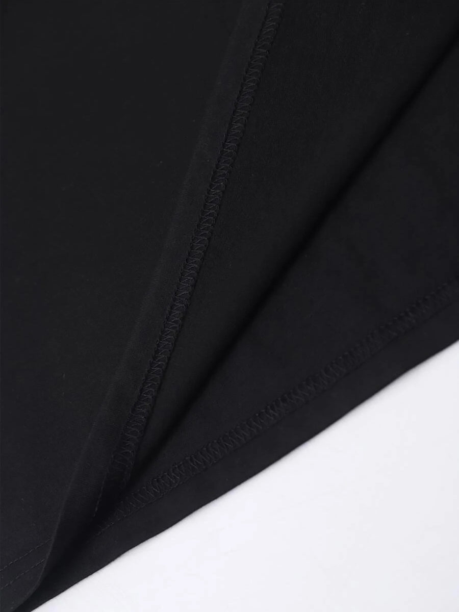 Black crewneck t-shirt with visible stitching detail