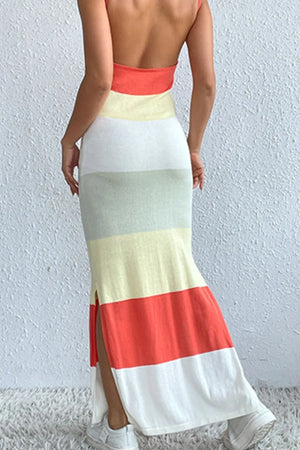 Color Block Spaghetti Strap Knit Dress in Strawberry
