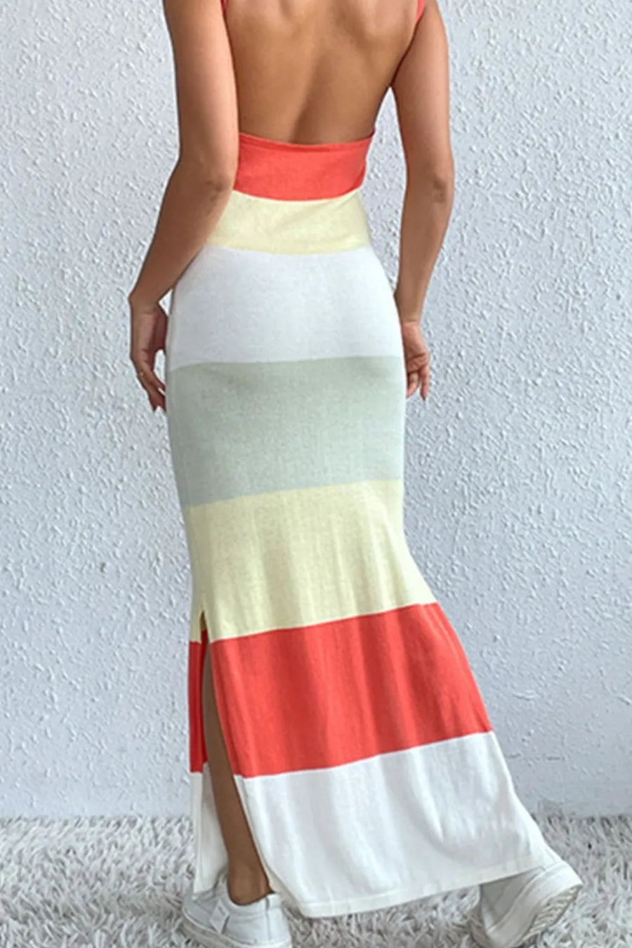 Color Block Spaghetti Strap Knit Dress in Strawberry