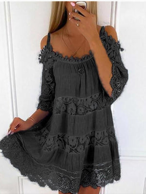 Ivory Bohemian Lace Cold Shoulder Mini Dress Plus Size