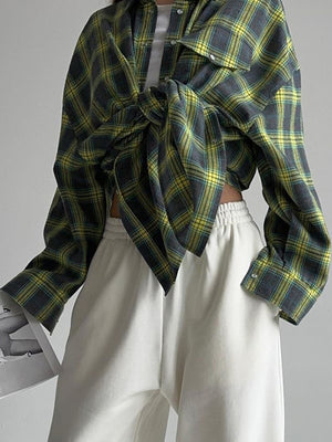 charcoal button-down shirt with plaid and collared