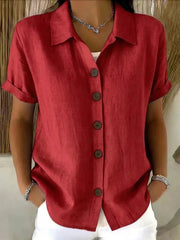 Pink Full Size Button Up Short Sleeve Shirt
