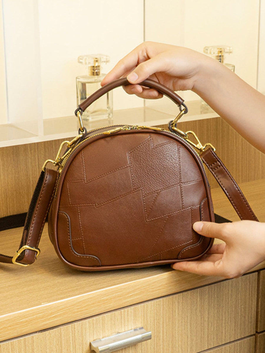 crossbody bag in Caramel with patchwork and top handle