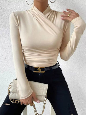 Ruched Long Sleeve Slim Fit Top in Black