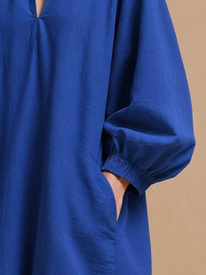Terracotta loose mini dress with v-neck