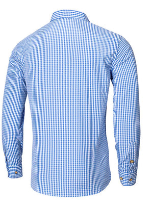 Black button-down shirt with hip-length and button-front