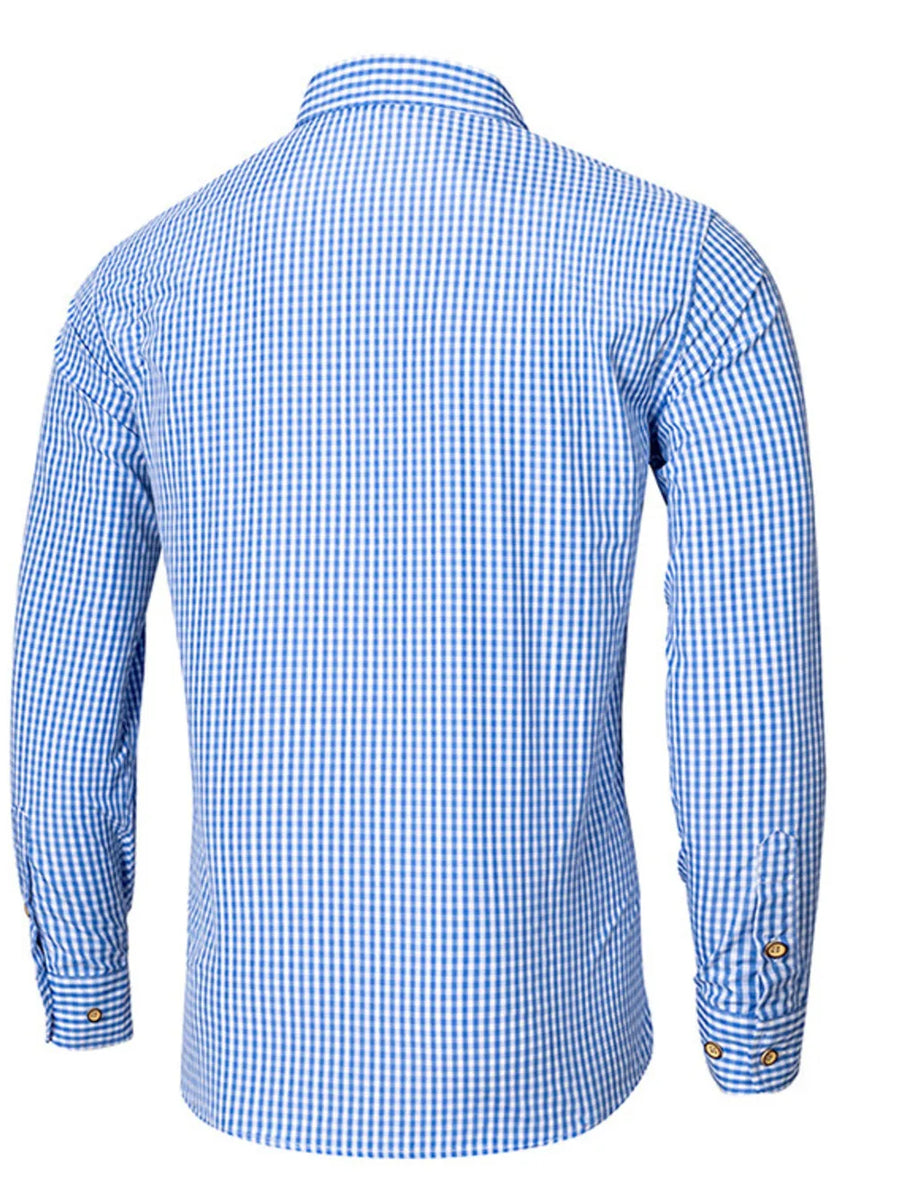 Black button-down shirt with hip-length and button-front