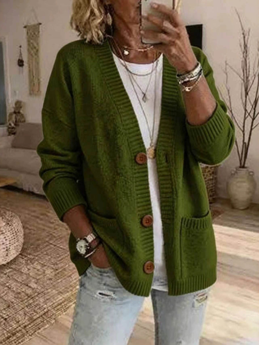classic cardigan in Khaki with v-neck