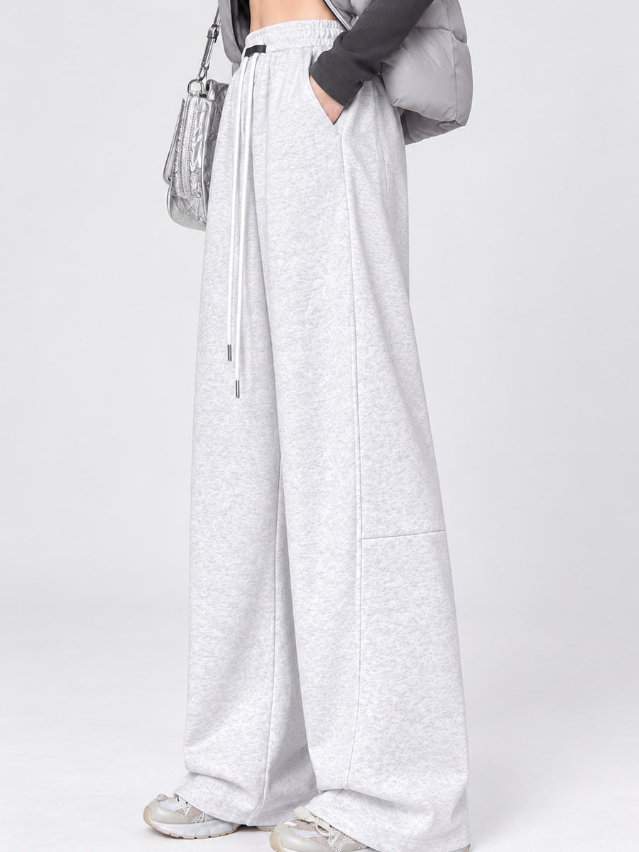 Light Gray-Spring And Fall-Tall sweatpants with full-length and drawstring