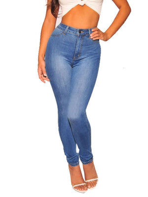 skinny jeans in medium blue featuring high-waisted and slim fit