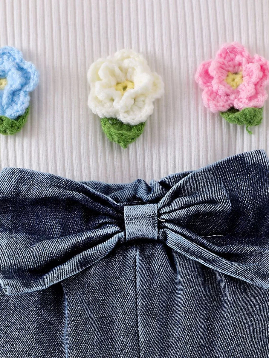 Children's Ruffled Flower Top And Denim Shorts Set option 5