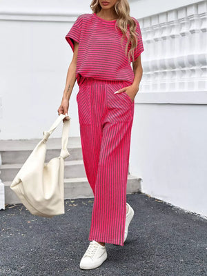 two-piece set in cream with drawstring and waist-length, ankle-length