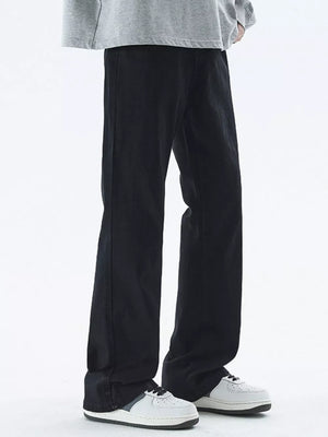 Black relaxed fit cotton jeans for men with a straight leg cut.